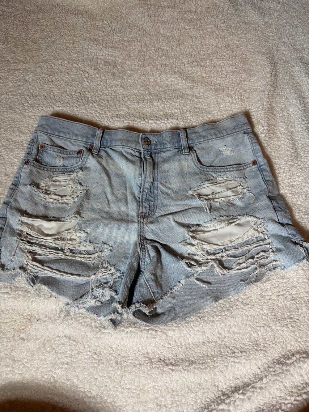 American Eagle Outfitters Light Wash Ripped Denim Shorts - Women's